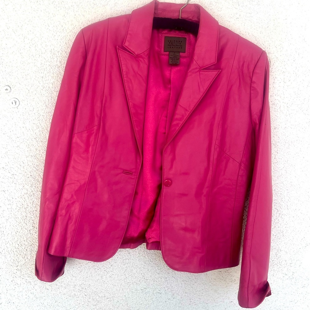 EUC John Paul Richard Genuine Leather Jacket Pink one button closure size 8